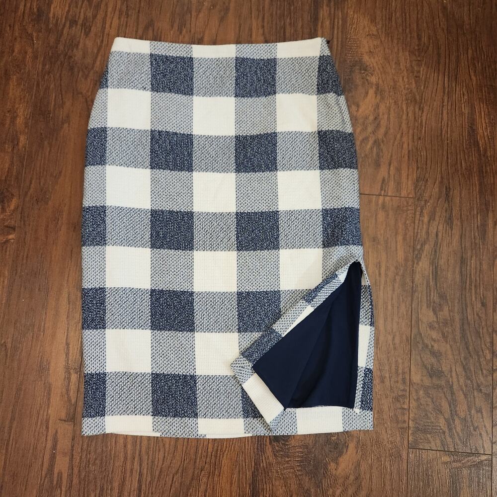 Banana Republic Blue White Buffalo Plaid Pencil Skirt Size 4
